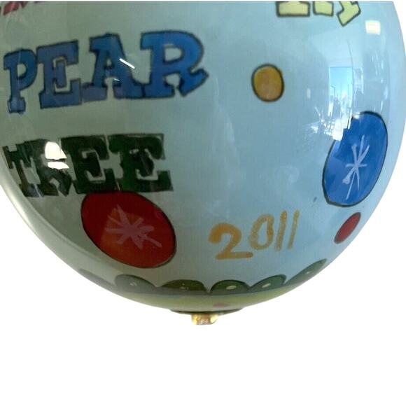 Christmas Ornament Ball Hand Painted 2011 Partridge Pear Tree Holiday Decoration - Picture 4 of 4